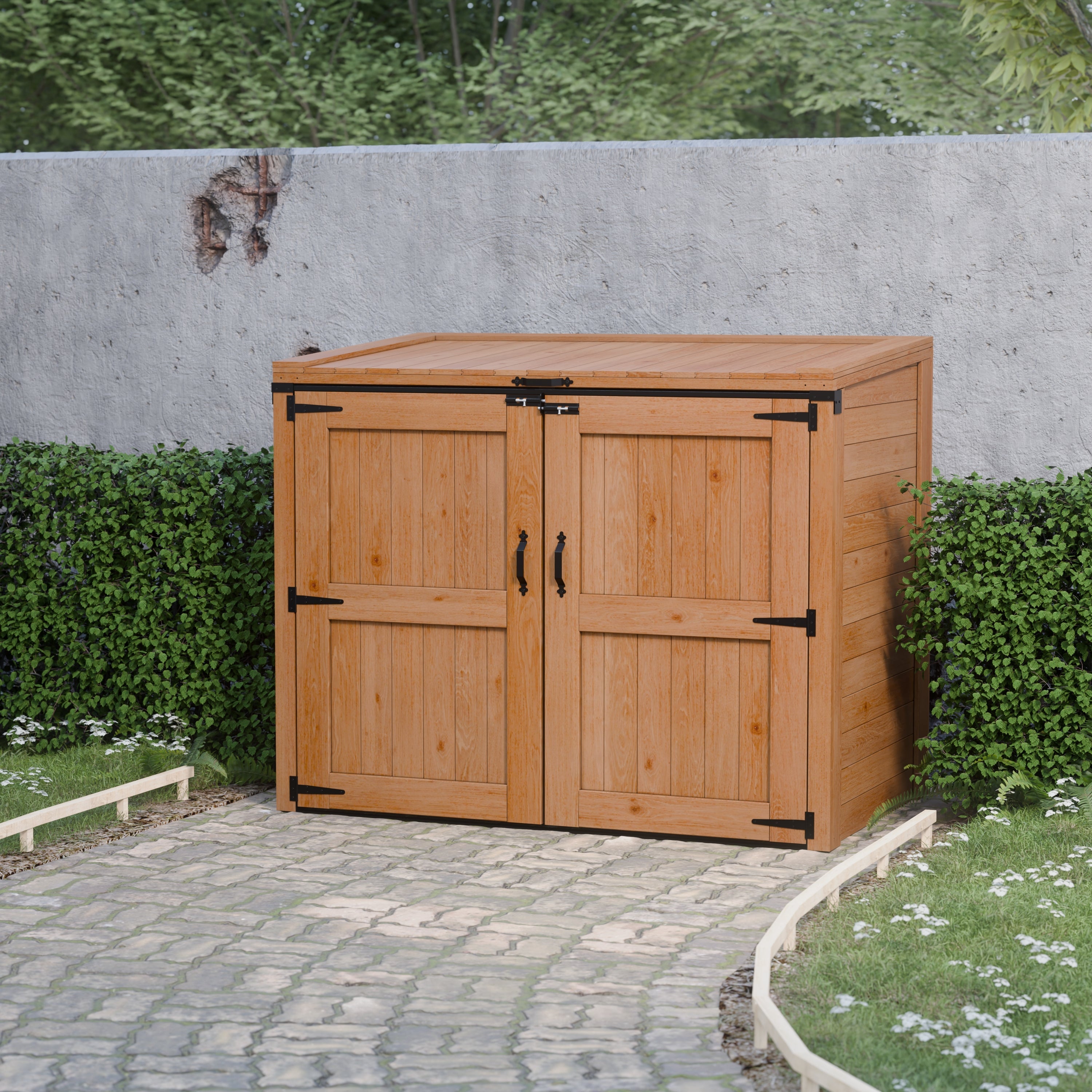 Garbin | Medium 5.5 ft. x 3.2 ft. | Solid Cedar Wood | Heavy Duty | Trash Can & Recycling Bin | Horizontal Storage Shed | with Double Doors & Lid | with Protective Finish | 17.5 sq .ft.