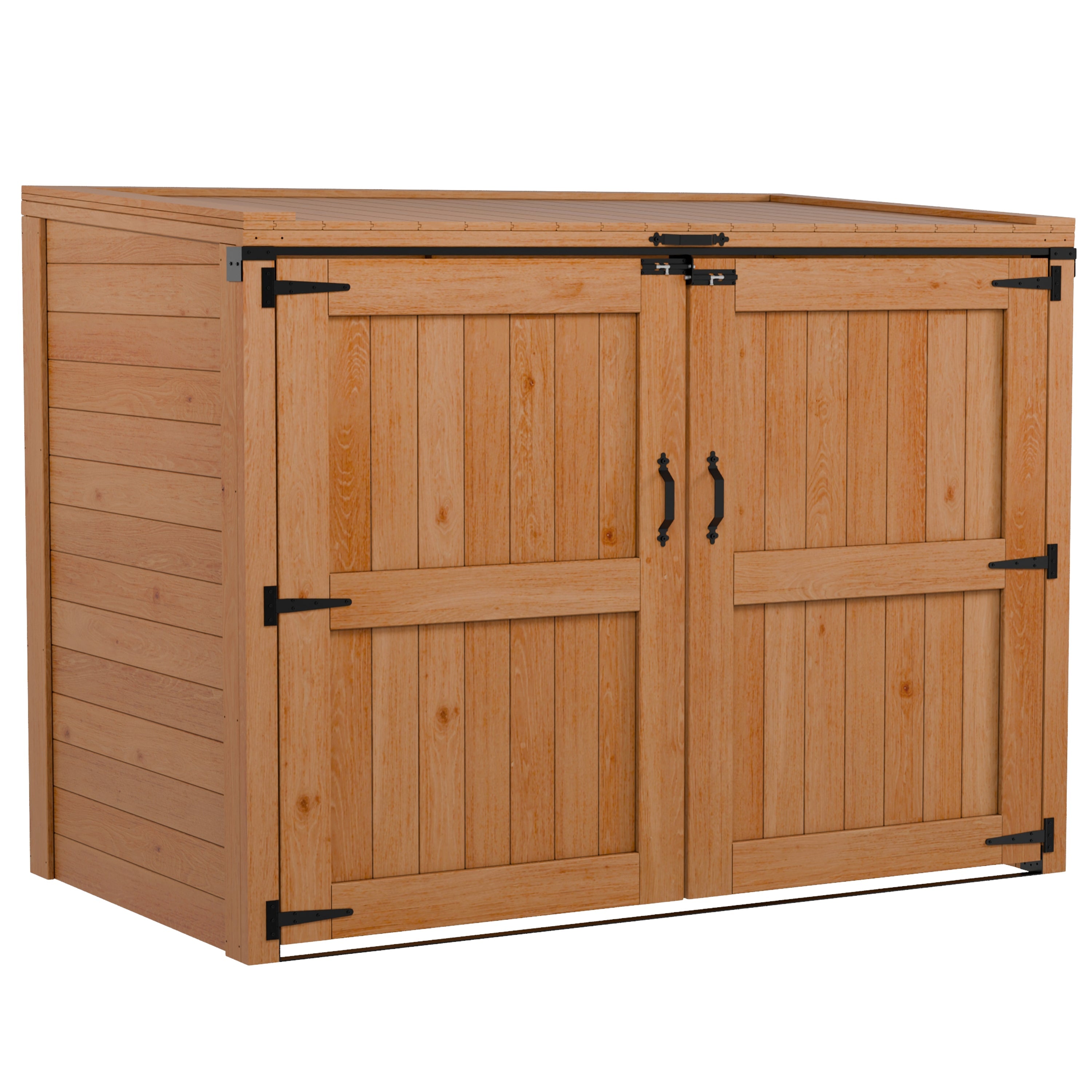 Garbin | Large 6 ft. x 3.5 ft. | Solid Cedar Wood | Heavy Duty | Trash Can & Recycling Bin | Horizontal Storage Shed | with Double Doors & Lid | with Protective Finish | 21 sq. Ft.