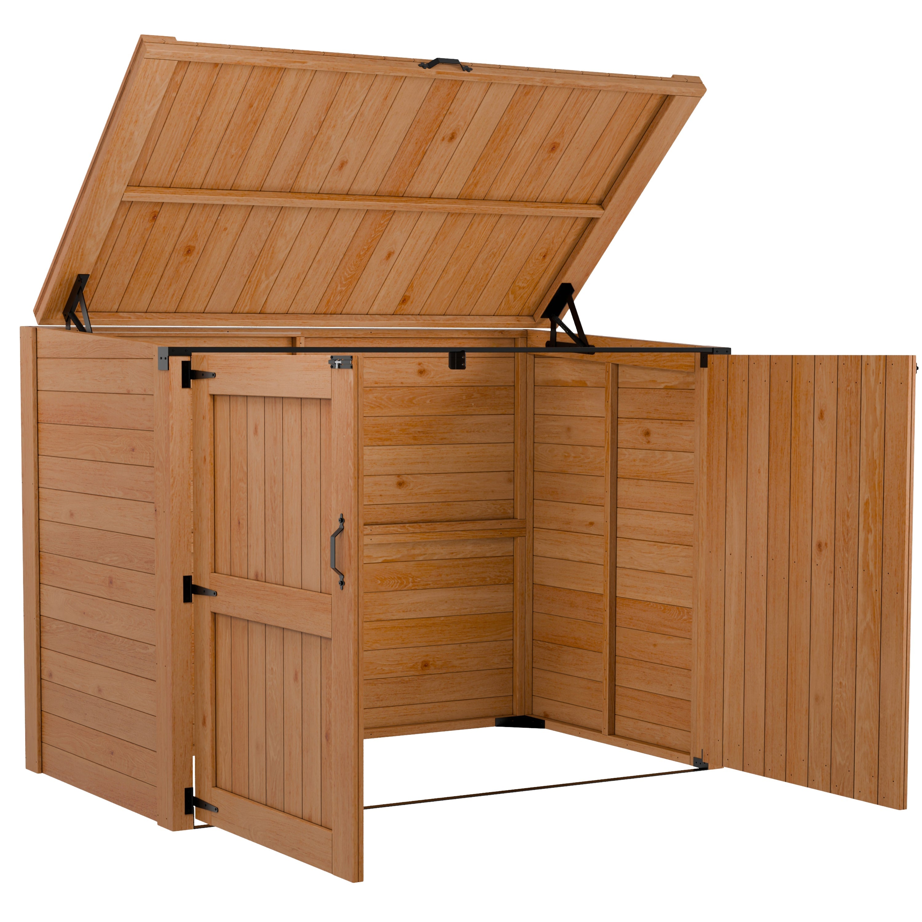 Garbin | Large 6 ft. x 3.5 ft. | Solid Cedar Wood | Heavy Duty | Trash Can & Recycling Bin | Horizontal Storage Shed | with Double Doors & Lid | with Protective Finish | 21 sq. Ft.