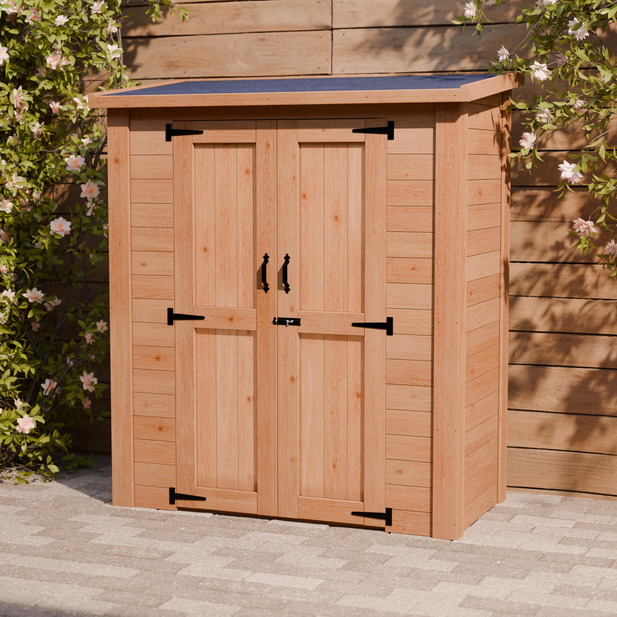 CedarCraft | Heavy Duty | 5 ft. x 2.5 ft. | Solid Cedar Wood | Lean To Storage Shed | with Double Doors and Modern Pent Roof | Protective finish | 12.5 sq. Ft.