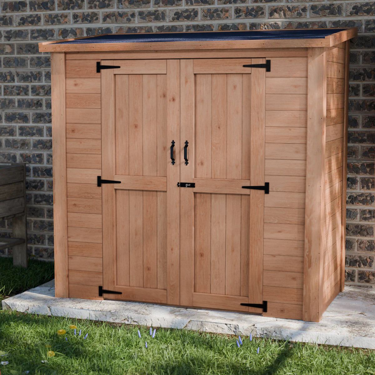 CedarCraft | Heavy Duty | 6 ft. x 3 ft. | Solid Cedar Wood | Lean To Storage Shed | with Double Doors and Modern Pent Roof | Protective Finish | 18 sq. ft.