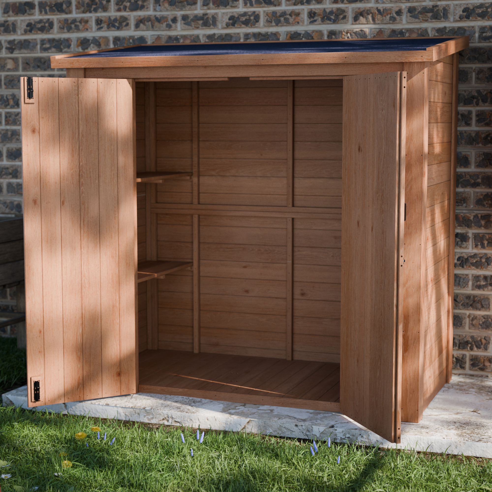 CedarCraft | Heavy Duty | 6 ft. x 3 ft. | Solid Cedar Wood | Lean To Storage Shed | with Double Doors and Modern Pent Roof | Protective Finish | 18 sq. ft.