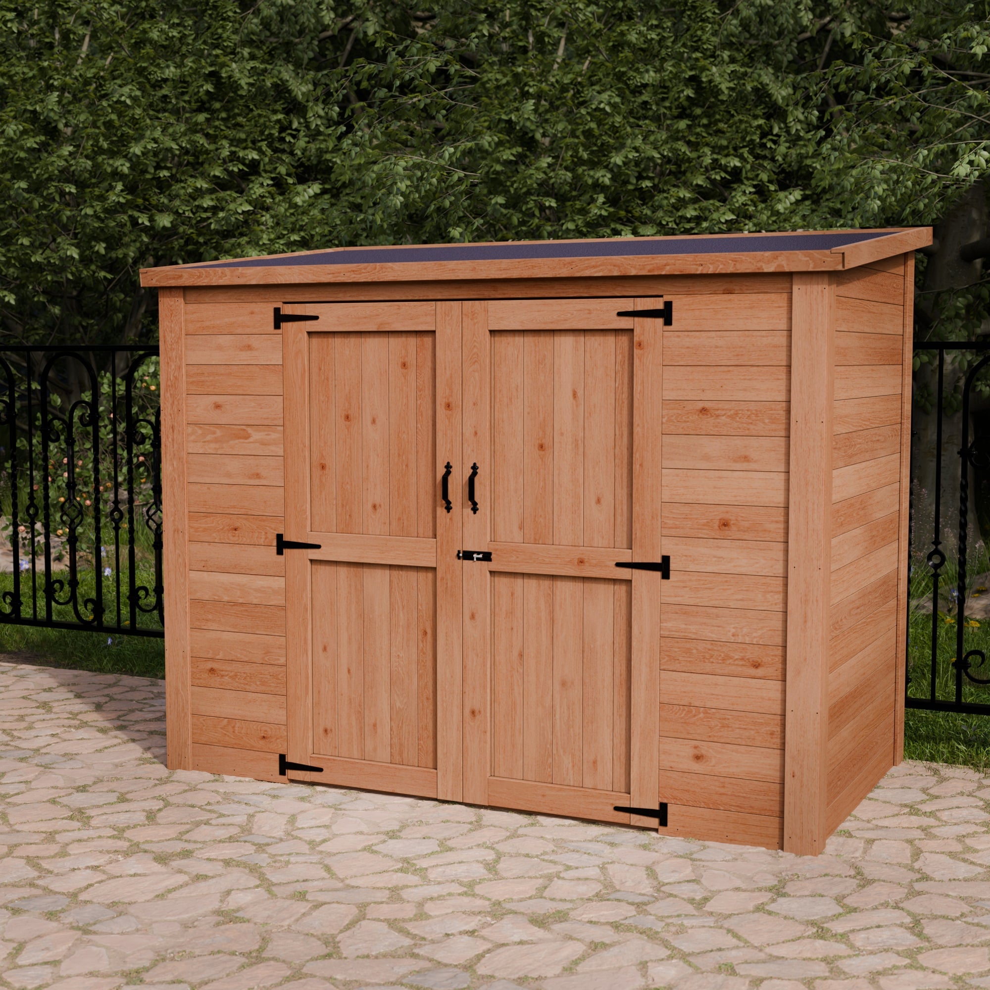 CedarCraft | Heavy Duty | 7.5 ft. x 4 ft. | Solid Cedar Wood | Lean To Storage Shed | with Double Doors and Modern Pent Roof | Protective Finish | 30 sq. ft.