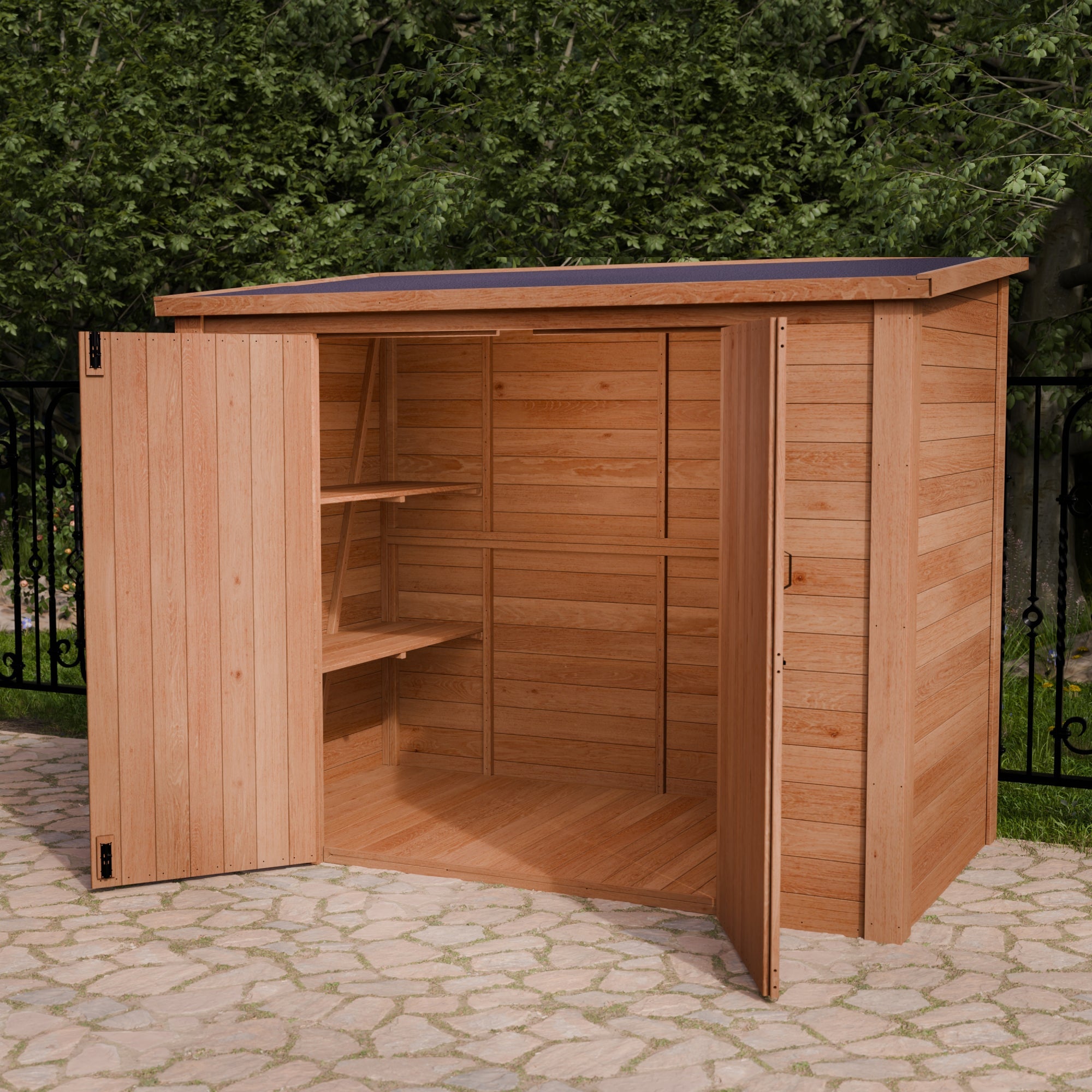 CedarCraft | Heavy Duty | 7.5 ft. x 4 ft. | Solid Cedar Wood | Lean To Storage Shed | with Double Doors and Modern Pent Roof | Protective Finish | 30 sq. ft.