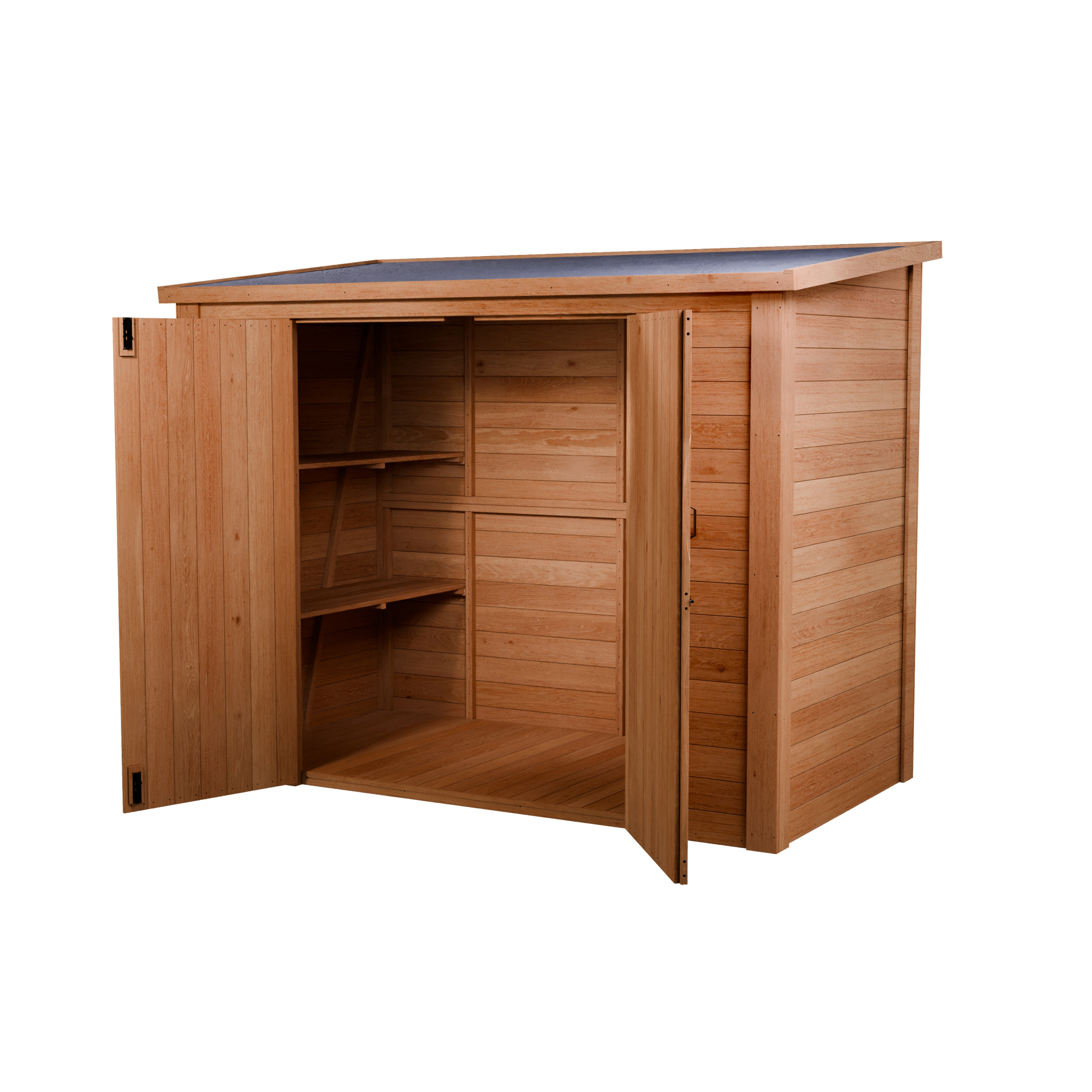 CedarCraft | Heavy Duty | 7.5 ft. x 4 ft. | Solid Cedar Wood | Lean To Storage Shed | with Double Doors and Modern Pent Roof | Protective Finish | 30 sq. ft.