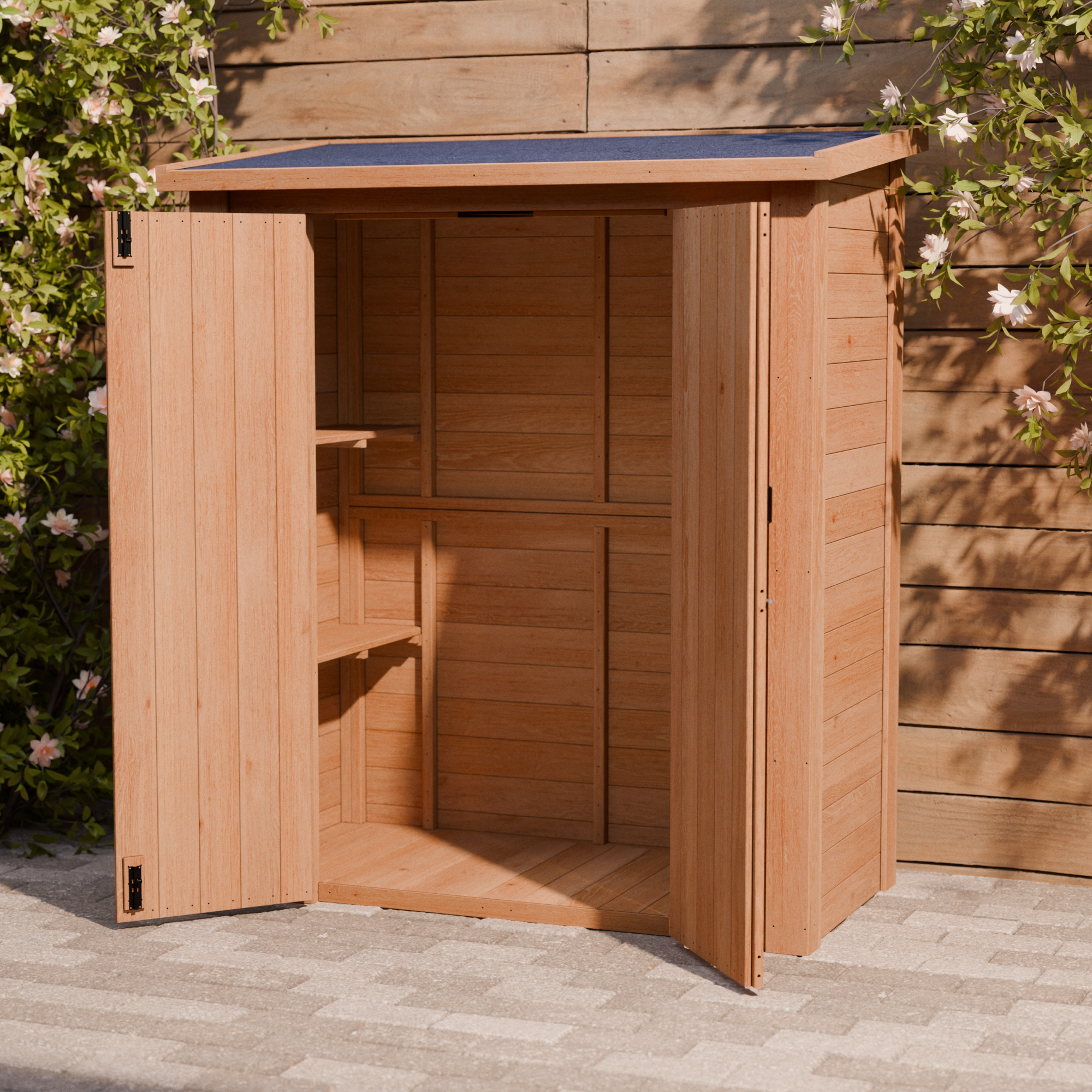 CedarCraft | Heavy Duty | 5 ft. x 2.5 ft. | Solid Cedar Wood | Lean To Storage Shed | with Double Doors and Modern Pent Roof | Protective finish | 12.5 sq. Ft.