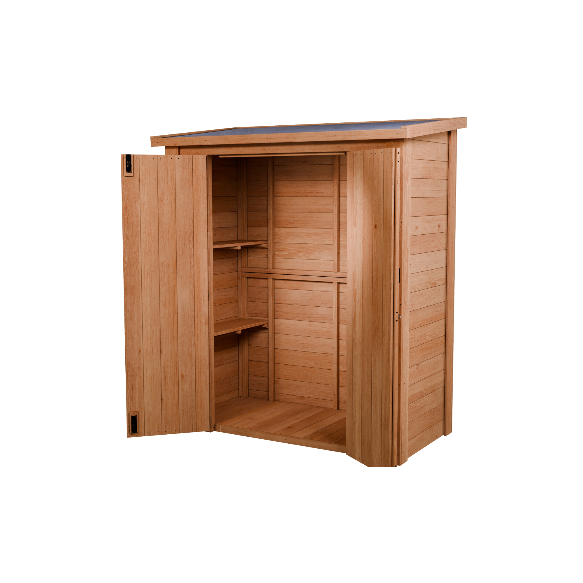 CedarCraft | Heavy Duty | 5 ft. x 2.5 ft. | Solid Cedar Wood | Lean To Storage Shed | with Double Doors and Modern Pent Roof | Protective finish | 12.5 sq. Ft.
