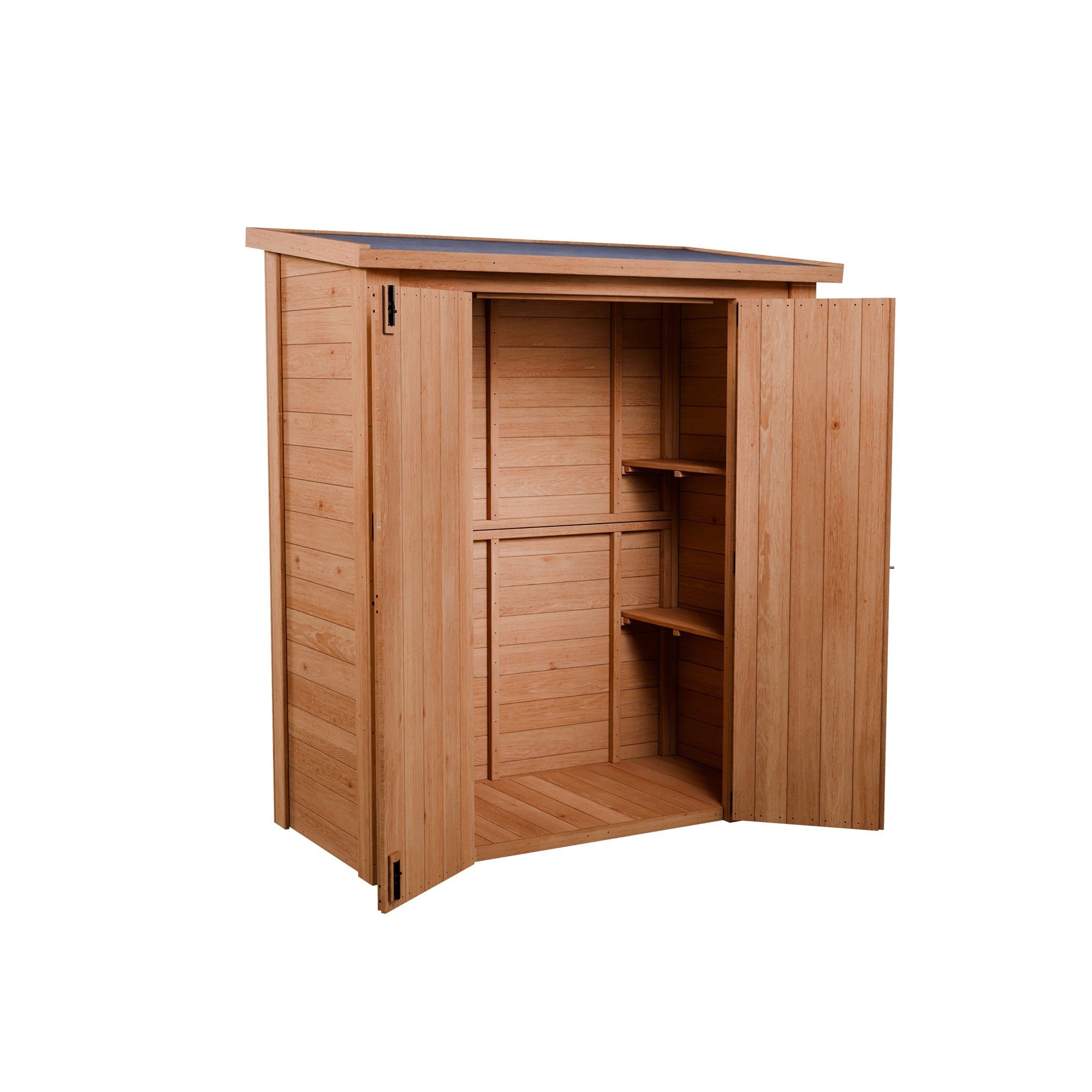 CedarCraft | Heavy Duty | 5 ft. x 2.5 ft. | Solid Cedar Wood | Lean To Storage Shed | with Double Doors and Modern Pent Roof | Protective finish | 12.5 sq. Ft.