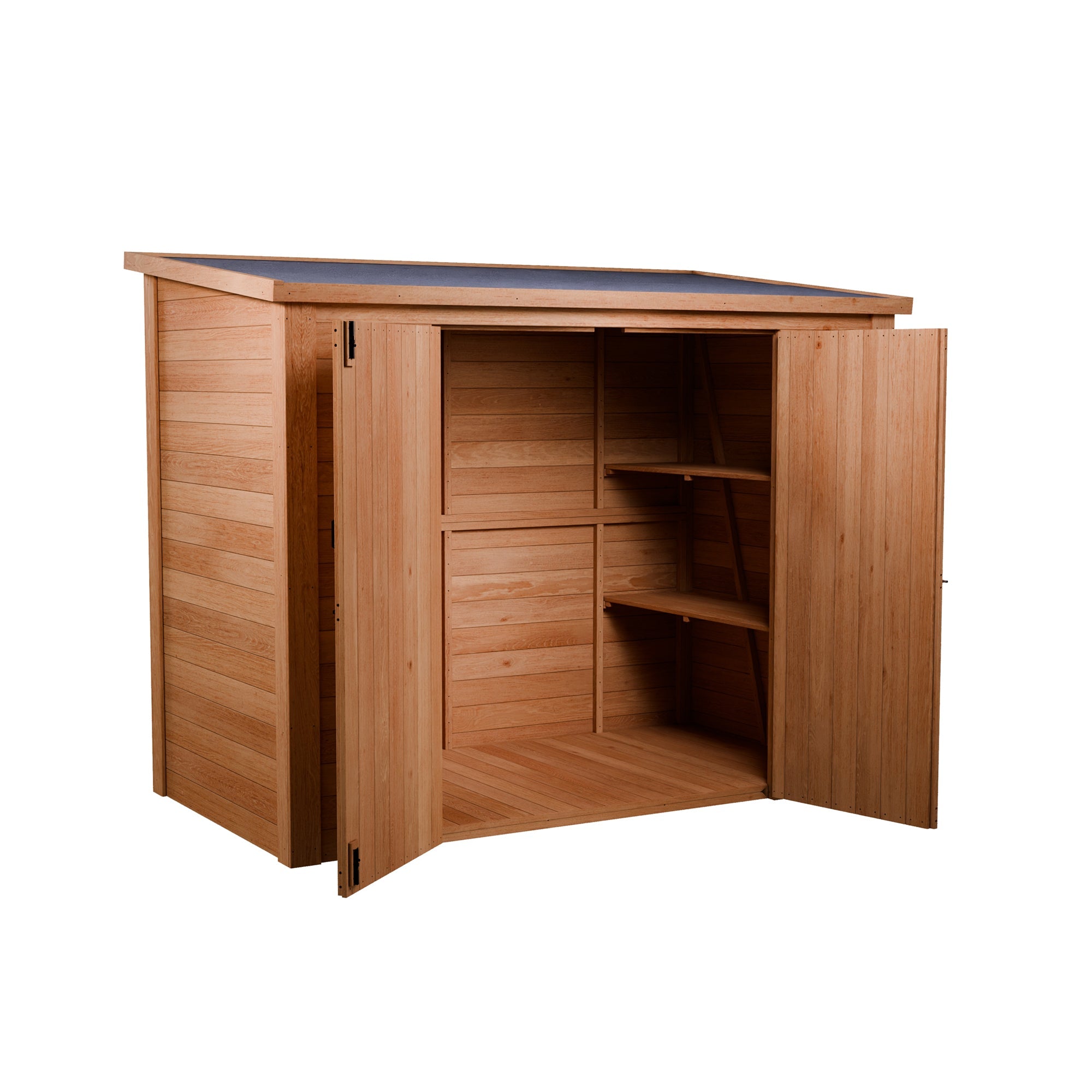CedarCraft | Heavy Duty | 7.5 ft. x 4 ft. | Solid Cedar Wood | Lean To Storage Shed | with Double Doors and Modern Pent Roof | Protective Finish | 30 sq. ft.