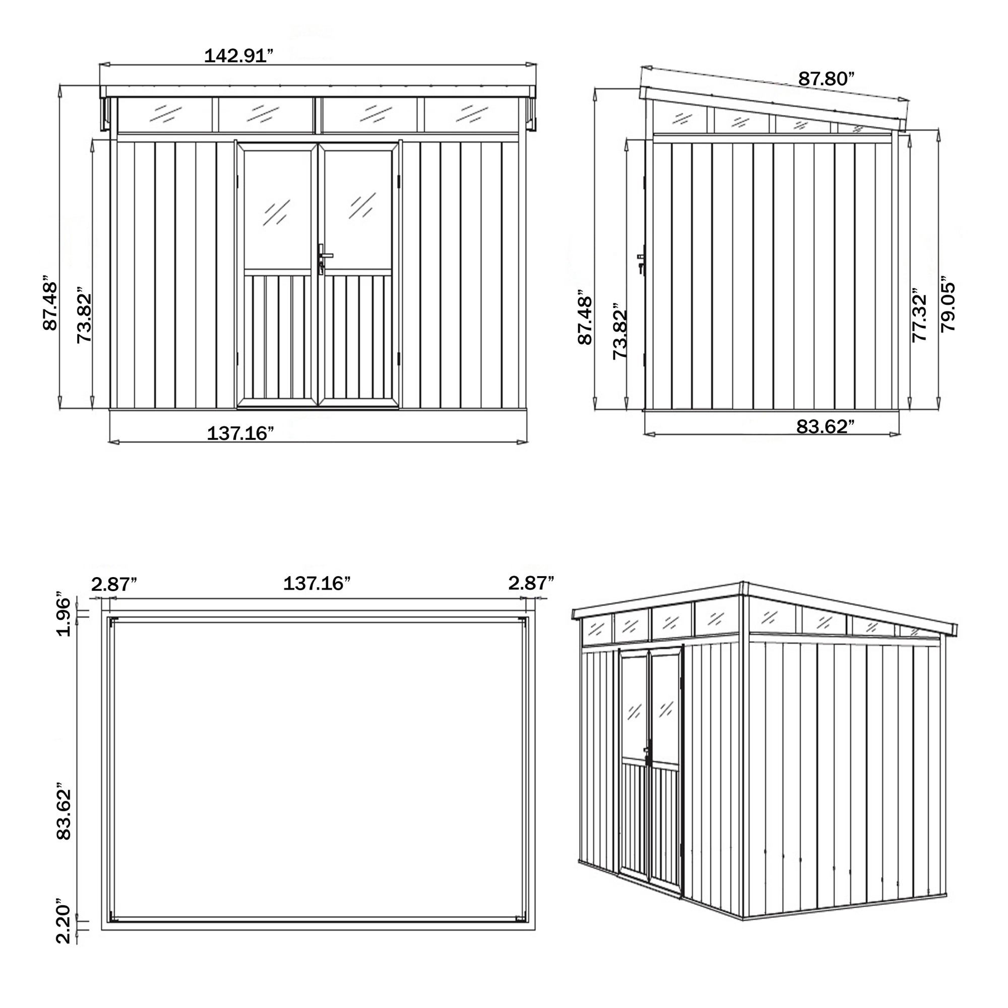 11 ft. x 7 ft. Wood Plastic Composite Heavy Duty Shed Graphite Color
